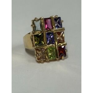 Multi color Gemstones Cocktail Ring, size 6, Gold Tone Blue, Green, Red, Purple